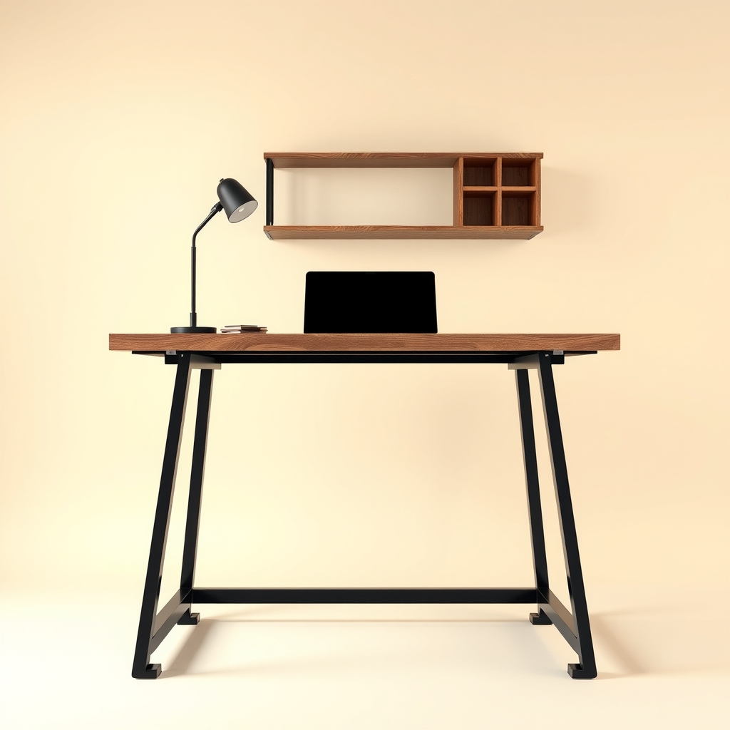 Escritorio industrial con estante